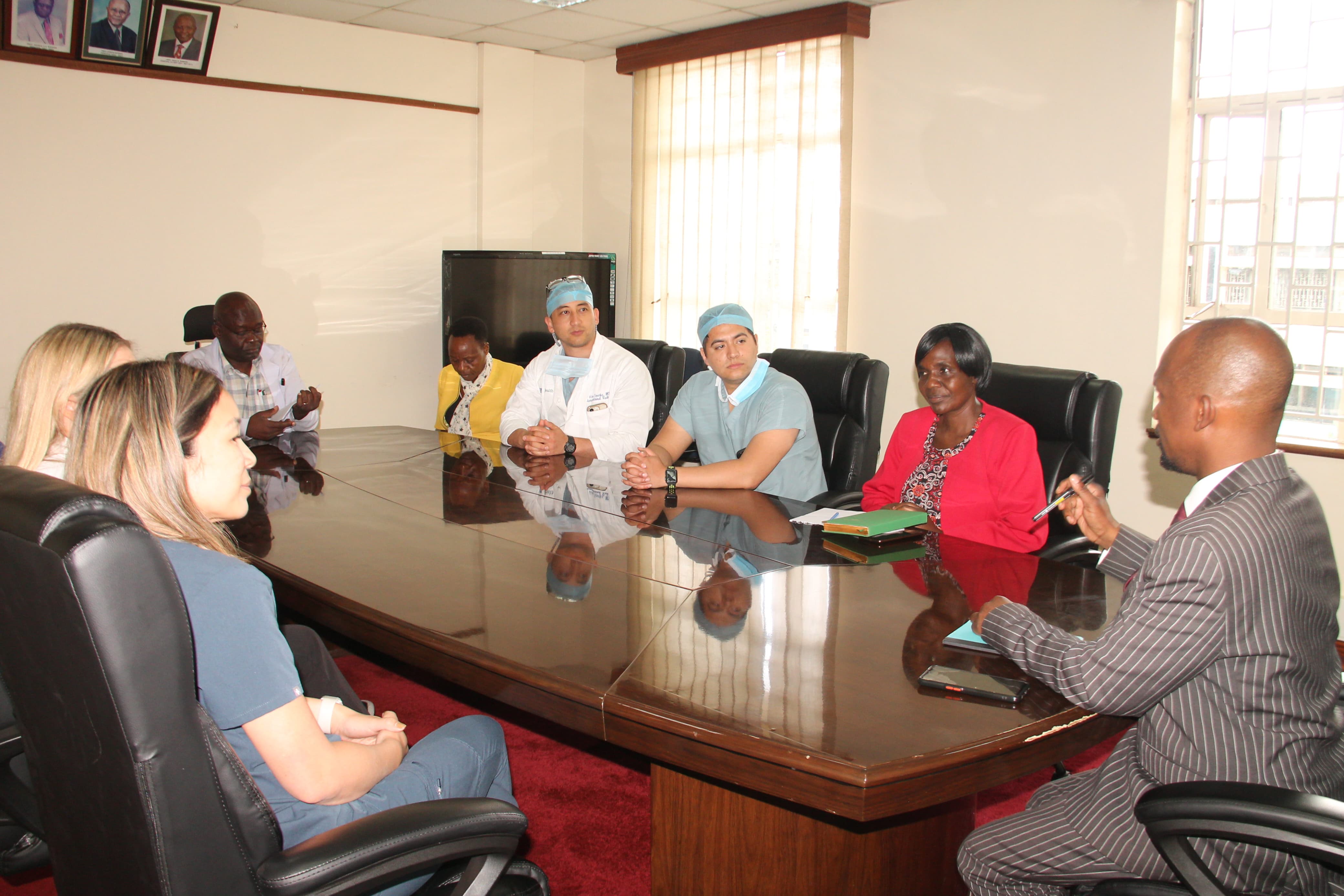 The RAD-AID team led by DR Jessie Stewart and Dr Onyambu and Dr Chacha from DIRM paid a courtesy call on the Dean to discuss further collaboration with  for the advancement of the IR program